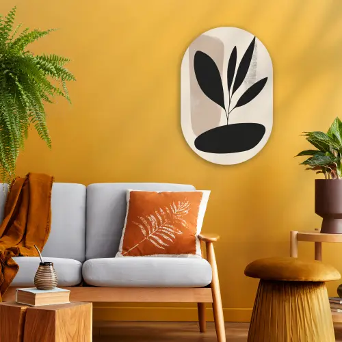 Plant - Beige - Japandi Wandcirkel Ovaal Forex klein -sfeer4