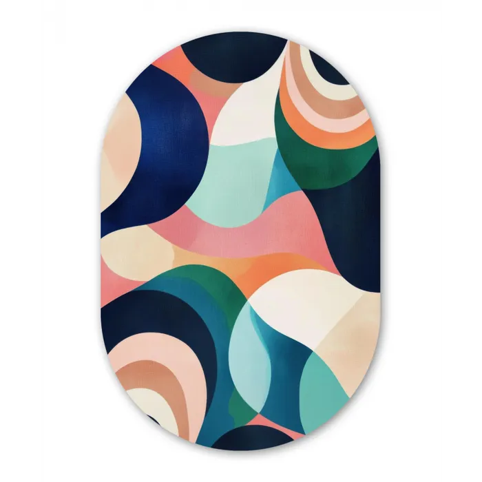 Abstract - Blauw - Roze Wandcirkel Ovaal Glas middel -3d