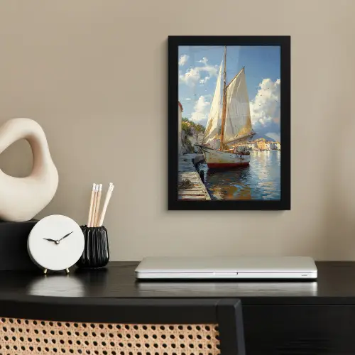 Zeilschip - Huizen - Kade - Zee fotolijst zwart zonder passe partout klein -sfeer1