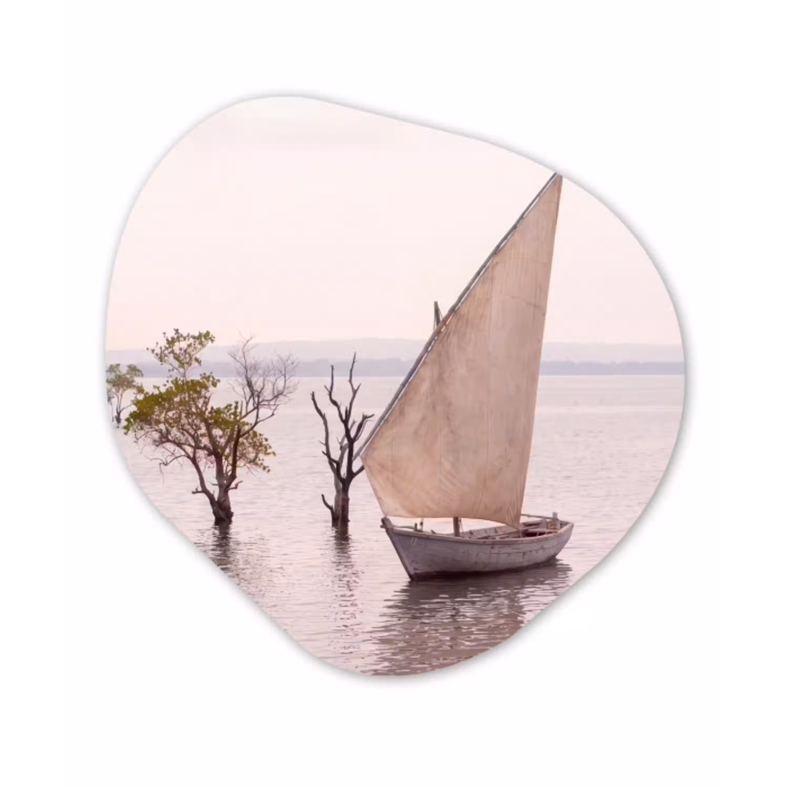 Boot - Zeil - Water - Tropisch - Natuur Wandcirkel Organisch Aluminium middel -3d