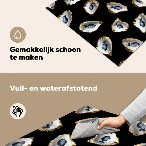 Oesters - Vissen - Blauw - Goud Inductie beschemer met haakjes klein -ky-schoon-nl