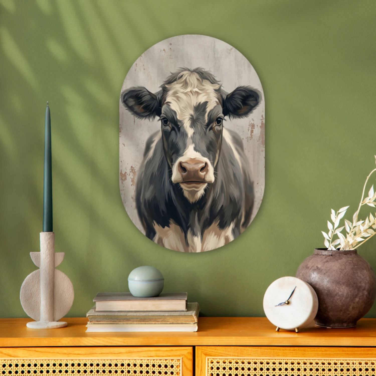 Koe - Portret - Dieren - Modern Wandcirkel Ovaal Forex klein -sfeer2