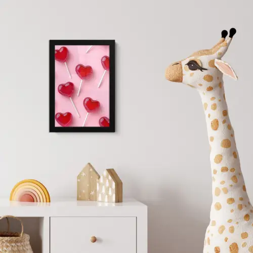 Lollies - Hartjes - Roze fotolijst zwart zonder passe partout klein -usfeer4_kinderkamer