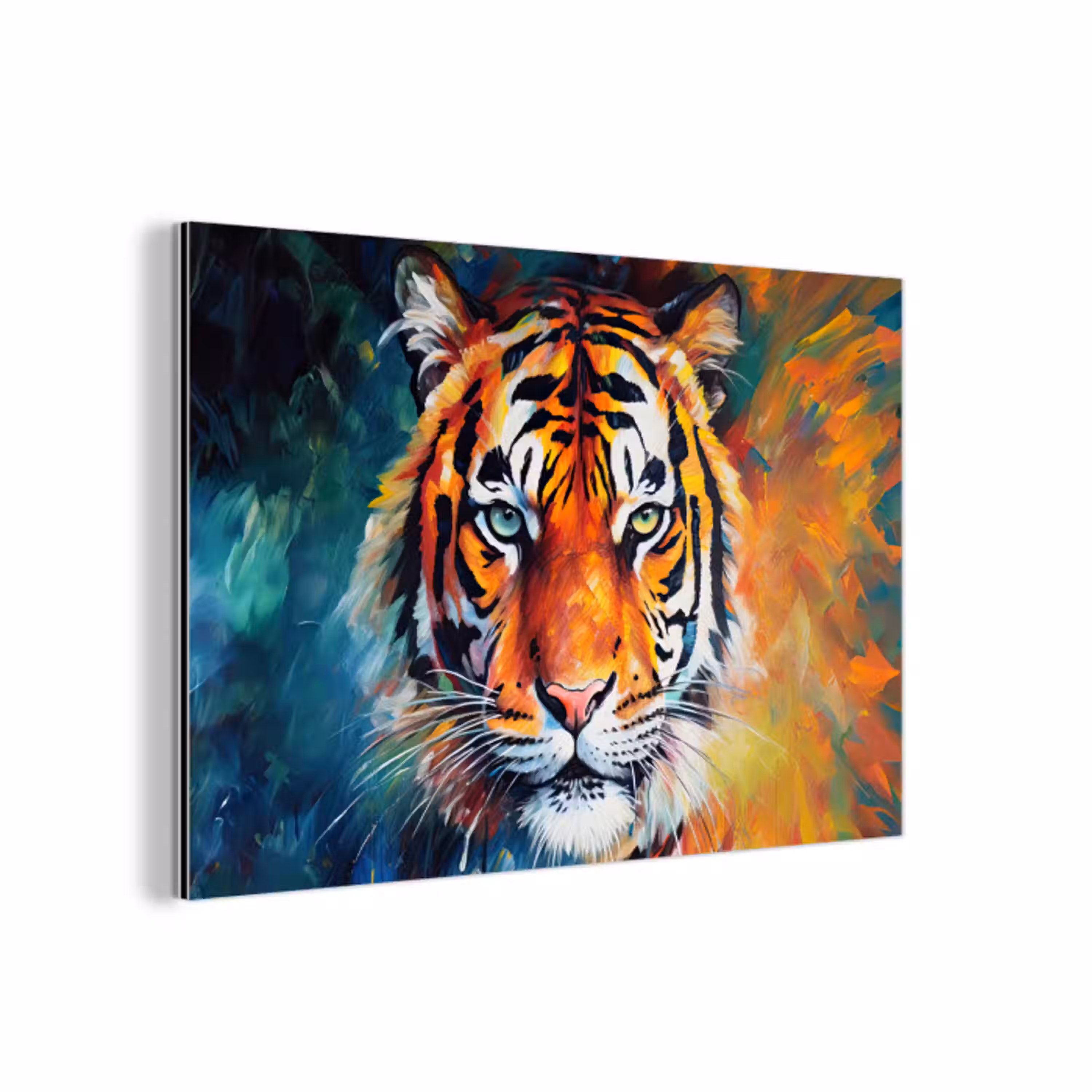 Tijger - Dieren - Olieverf - Kunst aluminium wit klein -3d