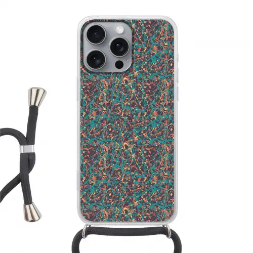 Spat - Abstract - Oranje - Groen Hoesje iPhone 16 Pro Max met koord klein 804 -3d