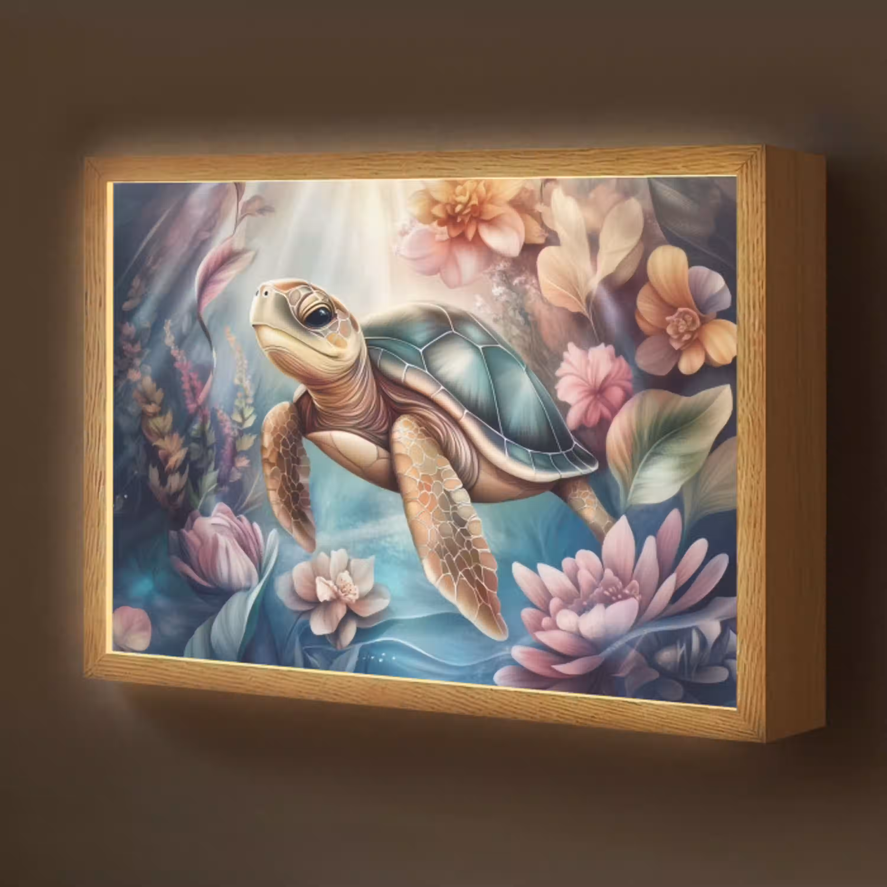 Schildpad - Bloemen - Onderwater Light Box met batterij (Wandlamp kind) middel -z3d_website