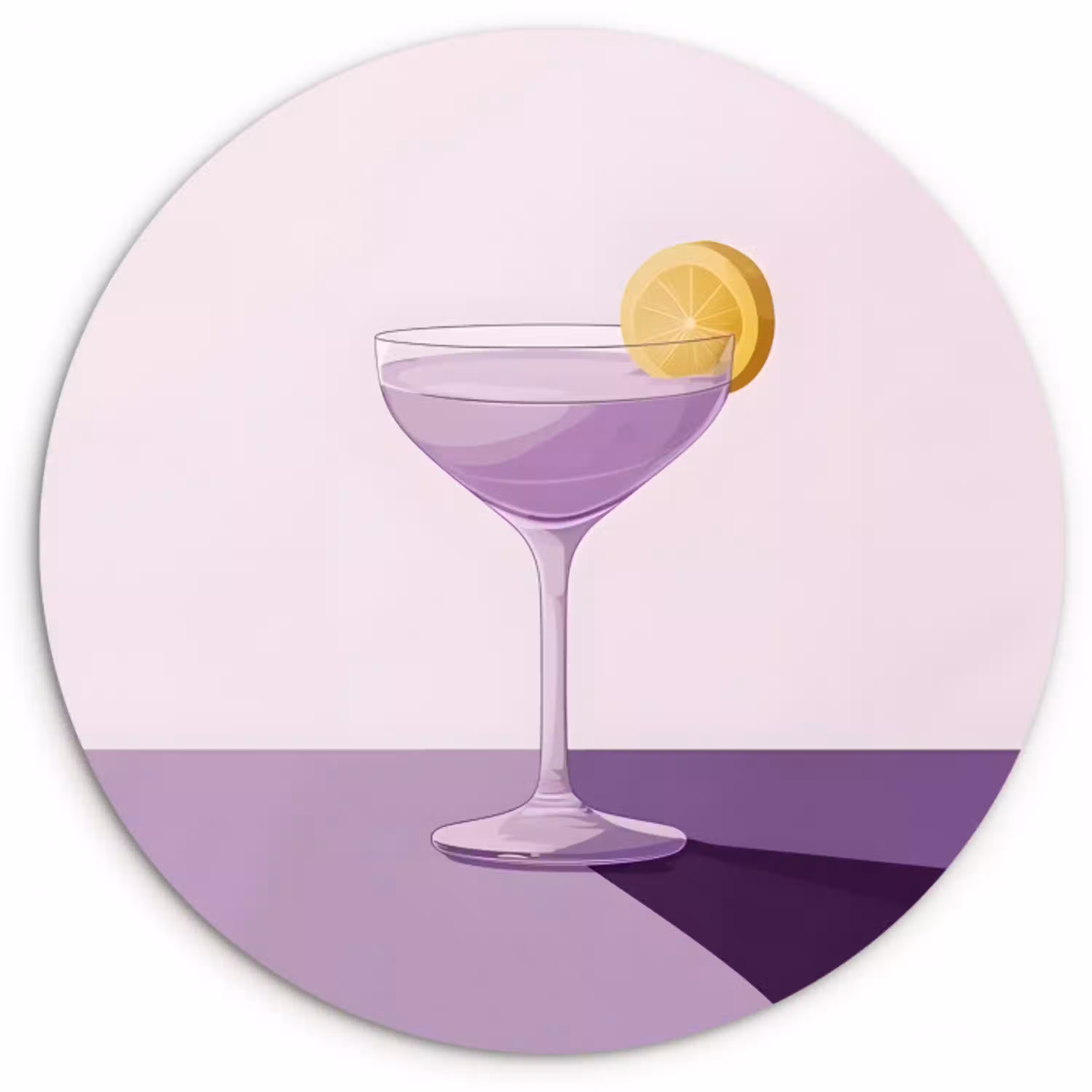 Cocktail - Paars - Minimalistisch - Citroen Wandcirkel plexiglas klein -3d