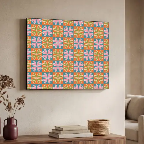 Bloemen - Retro - Patroon - Kleurrijk Textielframe zwart klein 947 -sfeer3