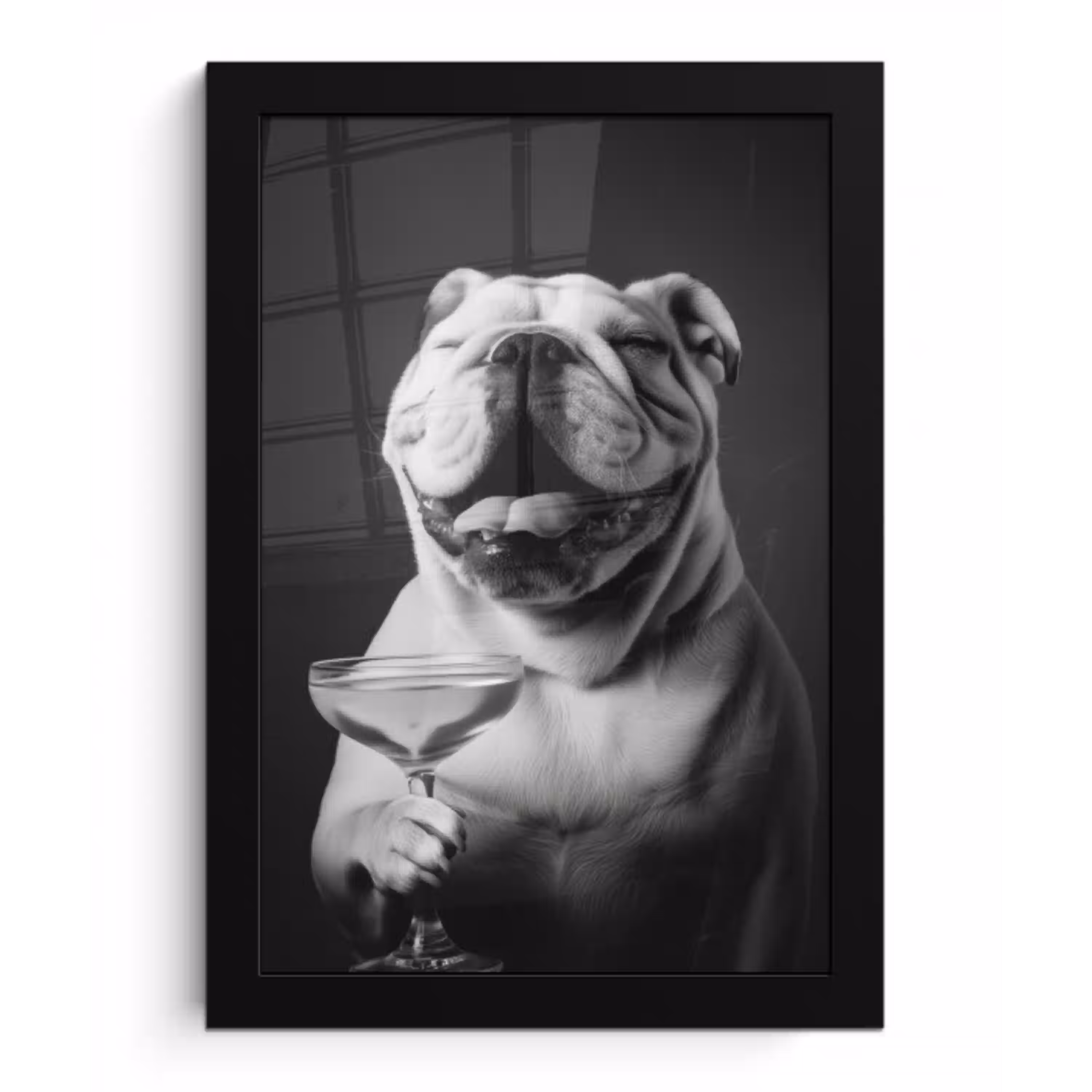 Buldog - Hond - Glas fotolijst zwart zonder passe partout klein -3d