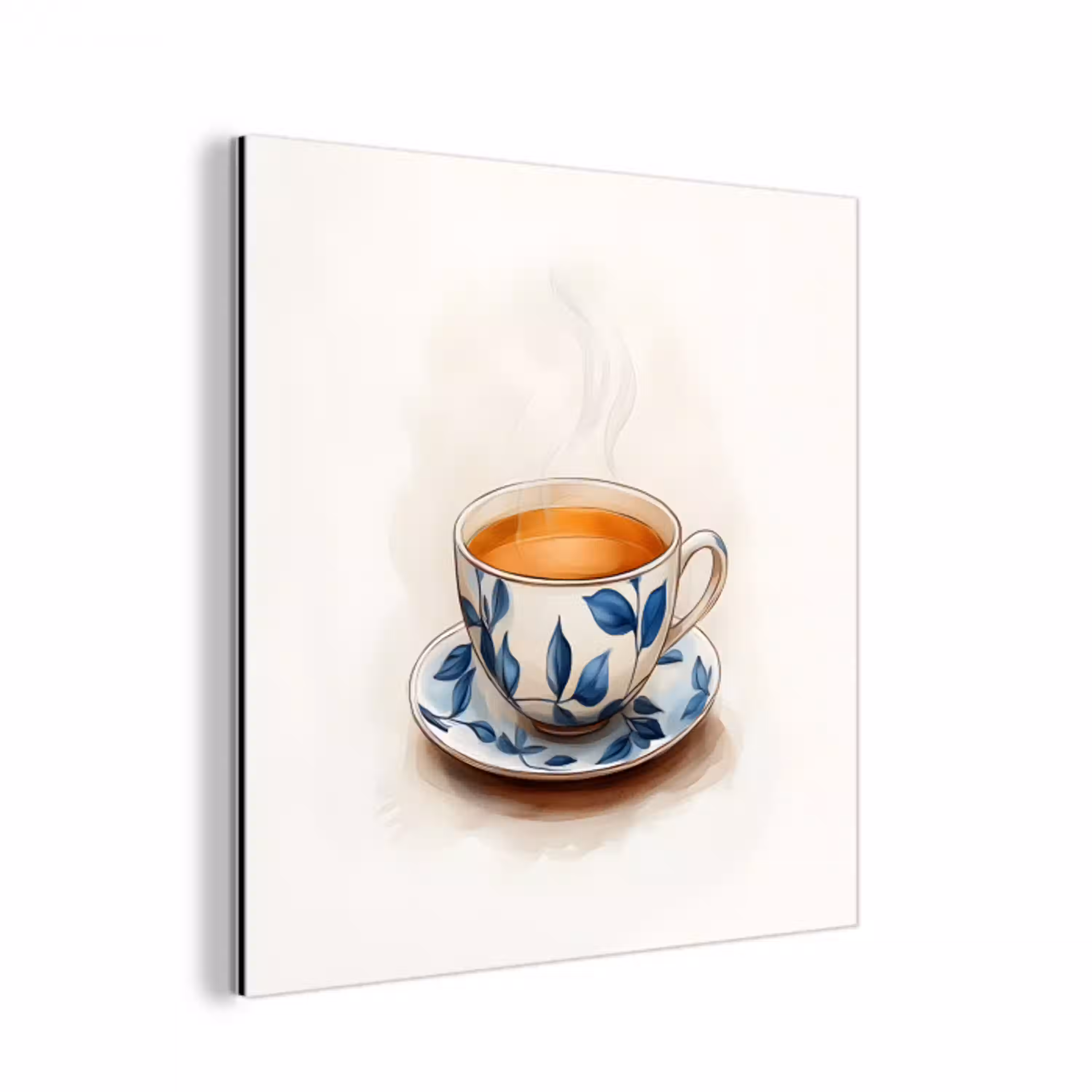 Theekop - Bladeren - Blauw aluminium wit klein -3d