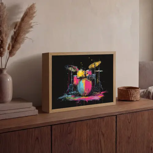 Drumstel - Kleurrijk - Verf - Levendig Light Box met batterij (Wandlamp) middel -sfeer2