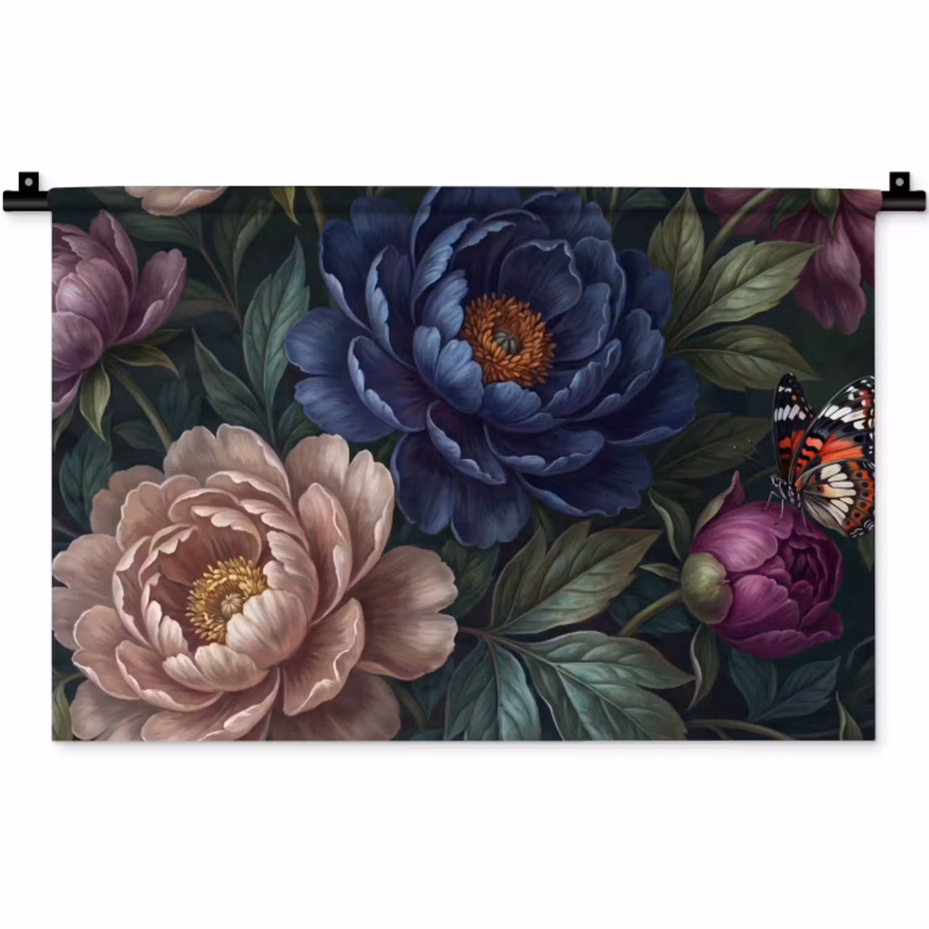 Bloemen - Vlinder - Natuur - Modern - Paars Wandkleed katoen klein -zz3d