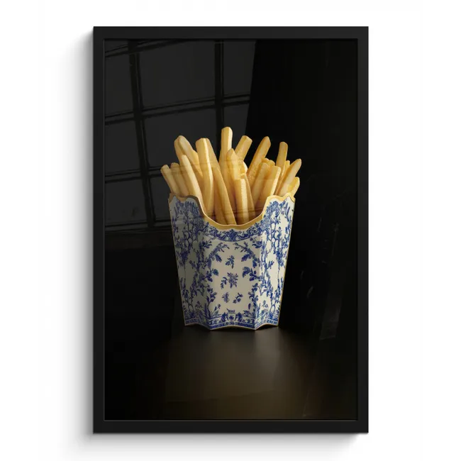 Poster met lijst - Friet - Porselein - Delfts blauw - Eten
