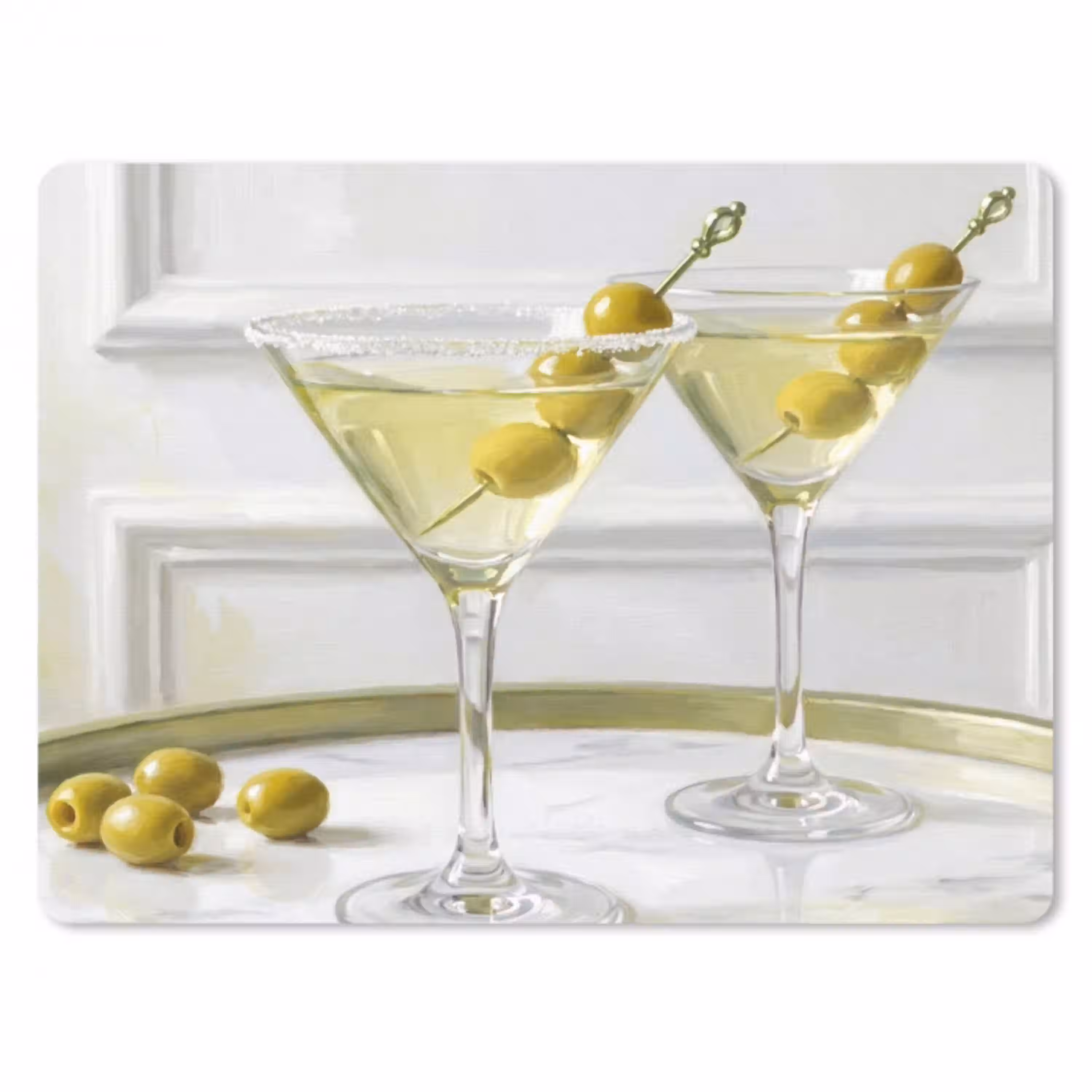 Drank - Martini - Olijven - Modern - Wit muismat rubber klein -3d