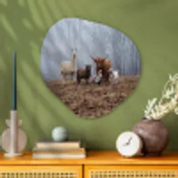 Boerderijdieren - Groep - Mist - Natuur - Rustiek Wandcirkel Organisch Aluminium middel -sfeer2