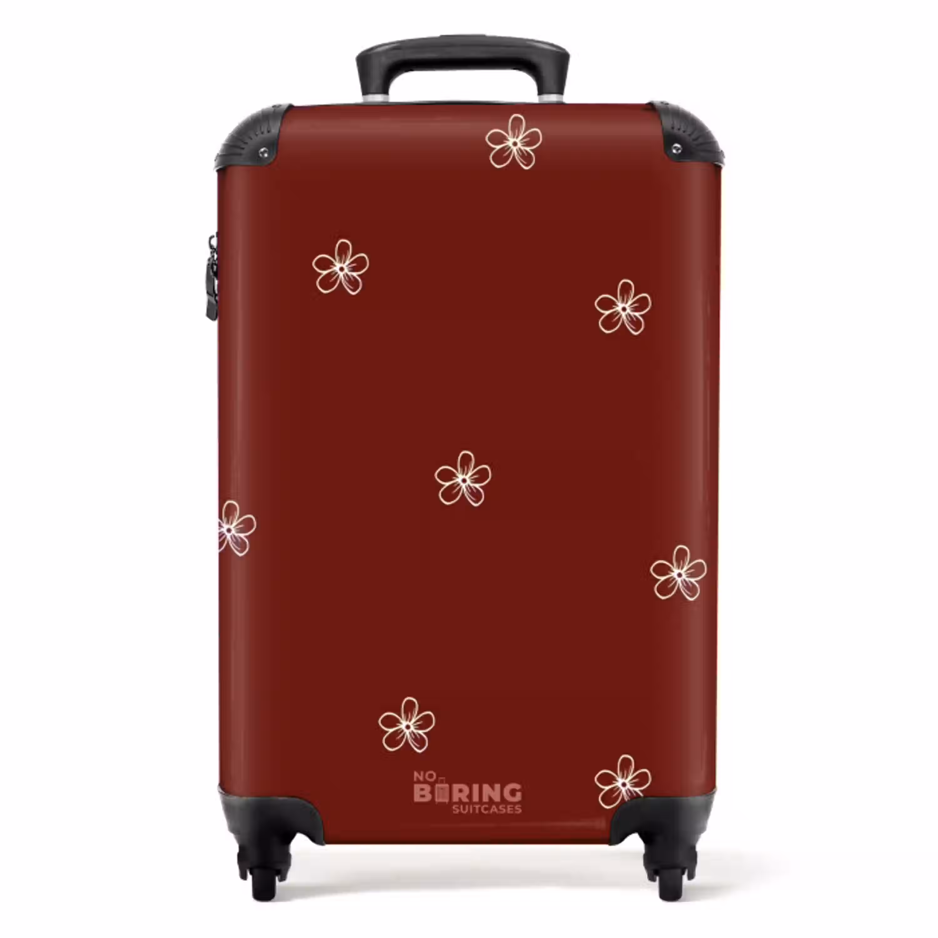 Rode achtergrond met witte bloemen NBS - Handbagage koffer - Unisex middel -productfoto_recht