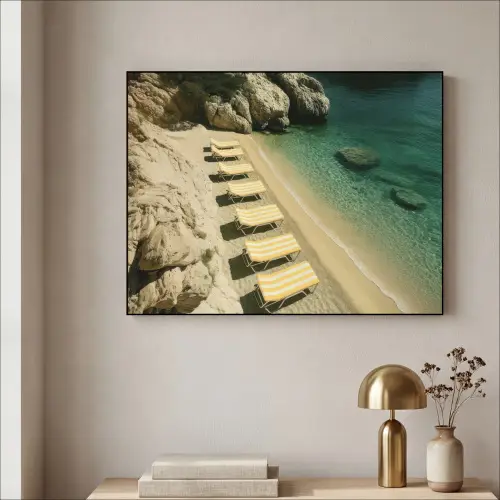 Strandbedden - Zee - Stenen - Baai Textielframe - compleet frame klein -sfeer2