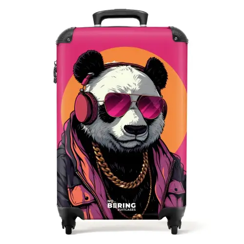 Panda met Koptelefoon, Zonnebril en Gouden Ketting NBS - Handbagage koffer - Unisex middel -productfoto_recht