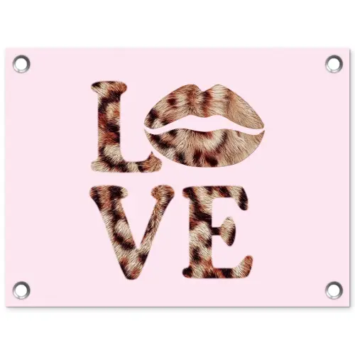 Tekst - Love - Pantervacht - Lichtroze tuinposter los doek klein -3d