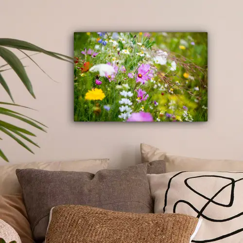 Bloemen - Natuur - Groen - Gras - Paars - Wit canvas 2cm klein -sfeer1