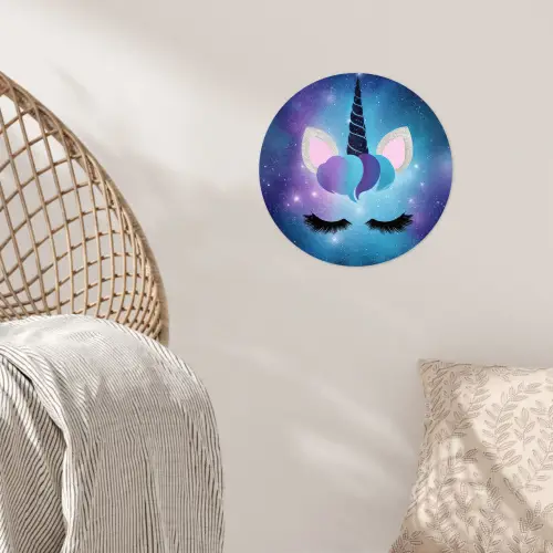 Eenhoorn - Sterren - Magisch - Blauw Wandcirkel behangsticker klein -sfeer4