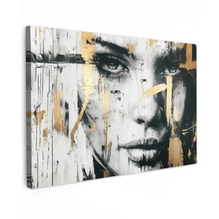 Portret - Vrouw - Penseelstreken - Goud canvas 2cm klein -z3d