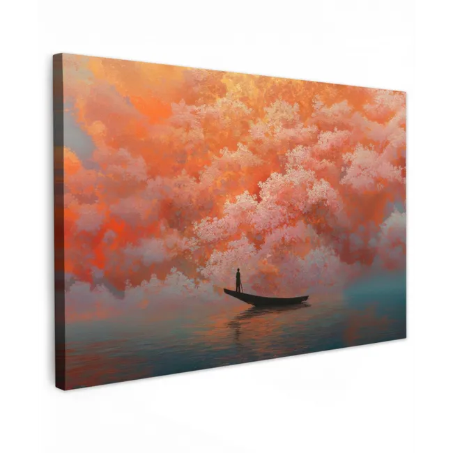Buiten canvas - Zee - Boot - Wolken - Oranje