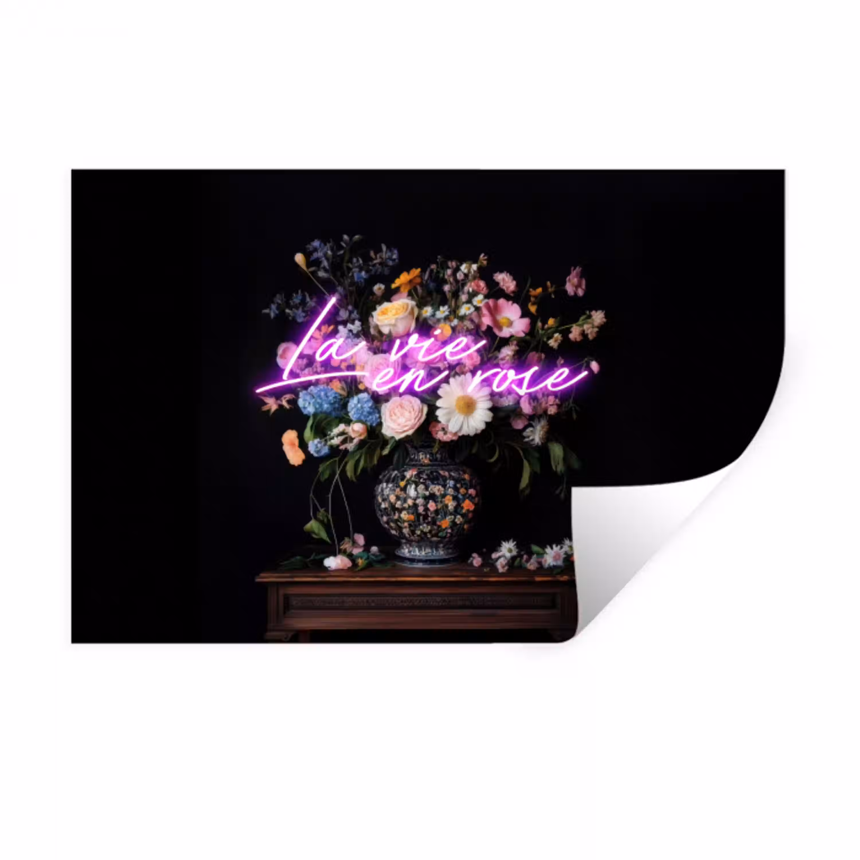 Neon - Vaas - Bloemen Muursticker klein -3d