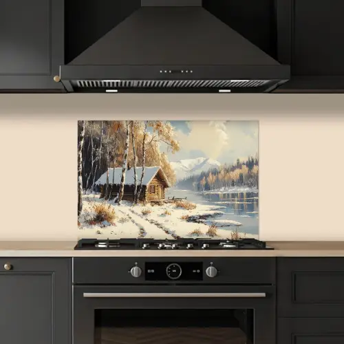 Winter - Sneeuw - Huis - Natuur keuken achterwand spatscherm klein -sfeer1