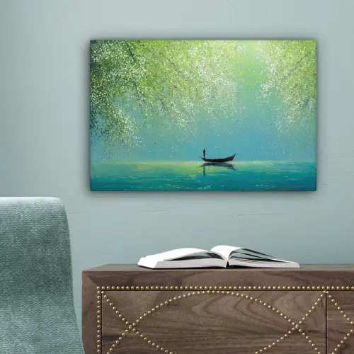 Bootje - Water - Bladeren - Bloesems canvas 2cm klein -sfeer4