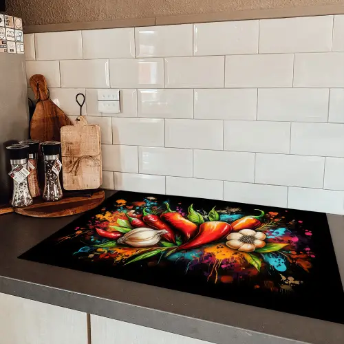 Groente - Peper - Knoflook - Graffiti - Verf - Kleurrijk Inductie beschermer vinyl 3mm klein -sfeer3