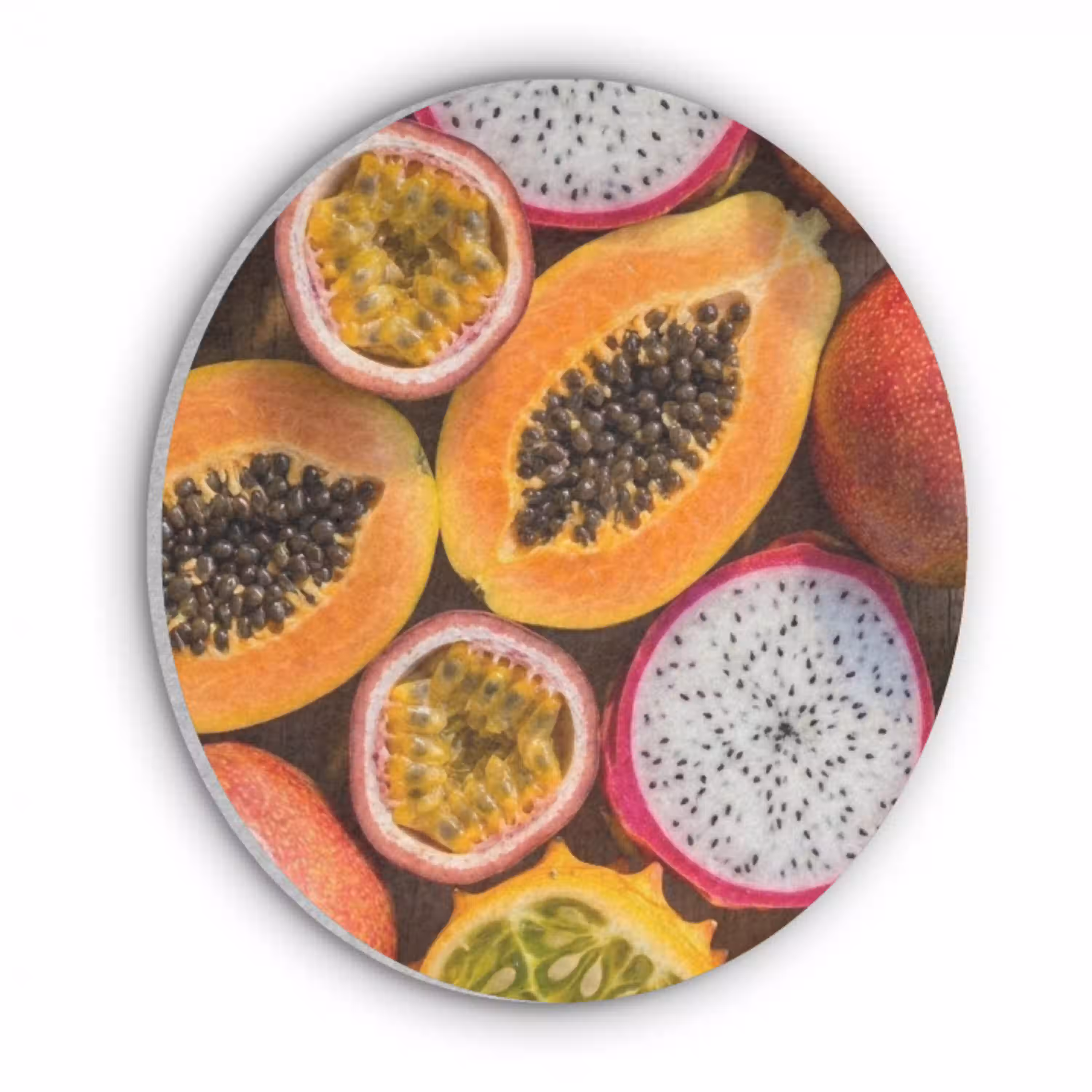 Fruit - Geopend - Tropisch - Eten - Kleurrijk Akoestische PET Vilt - Rond klein -3d