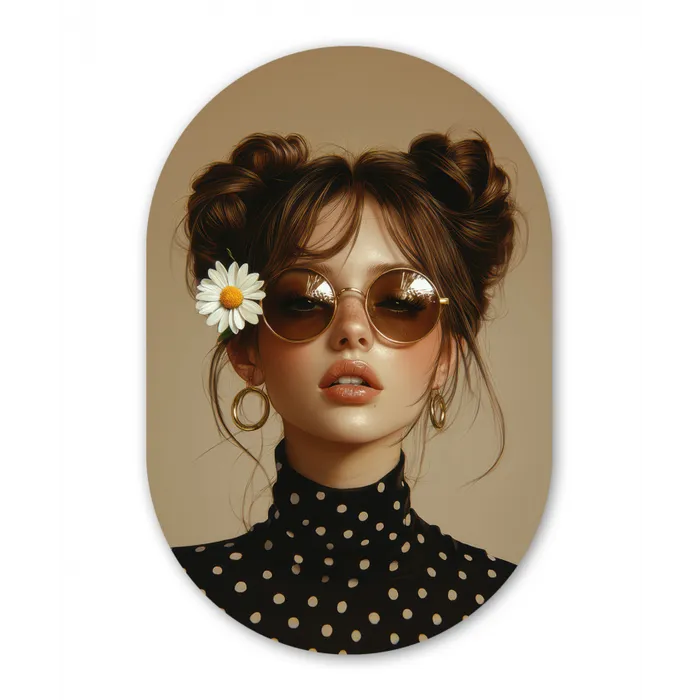 Vrouw - Beige - Bloem - Modern - Portret Wandcirkel Ovaal Glas middel -3d