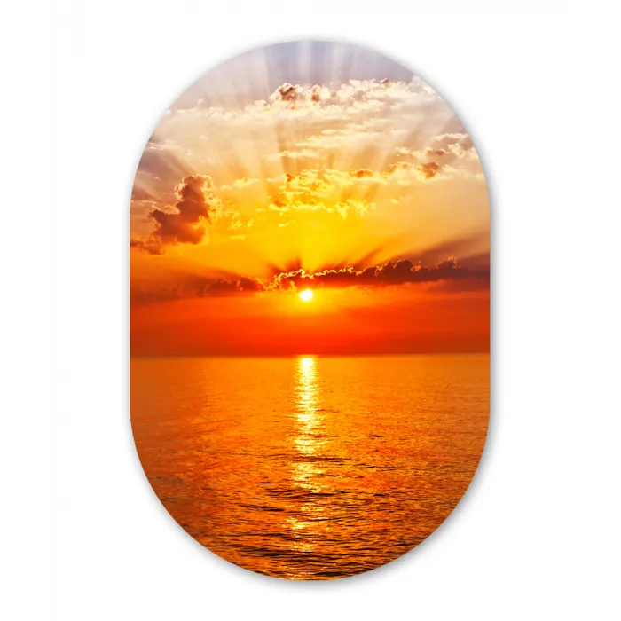Zonsondergang - Zee - Lucht - Oranje - Horizon - Water Wandcirkel Ovaal Forex klein -3d