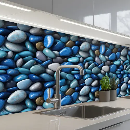 Blauwe - Oceaan - Kiezels keuken achterwand 2 middel 871 -3d_schuin