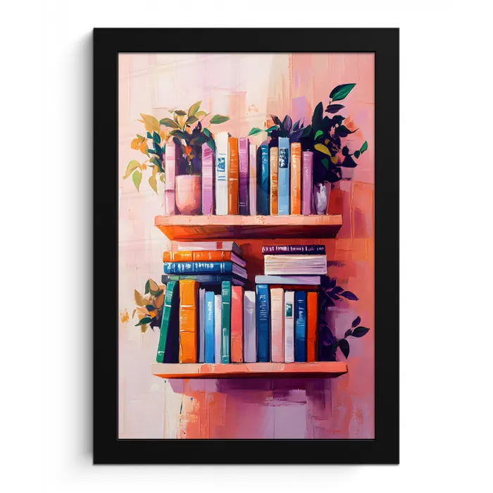 Planken - Boeken - Bladeren fotolijst zwart zonder passe partout klein -3d