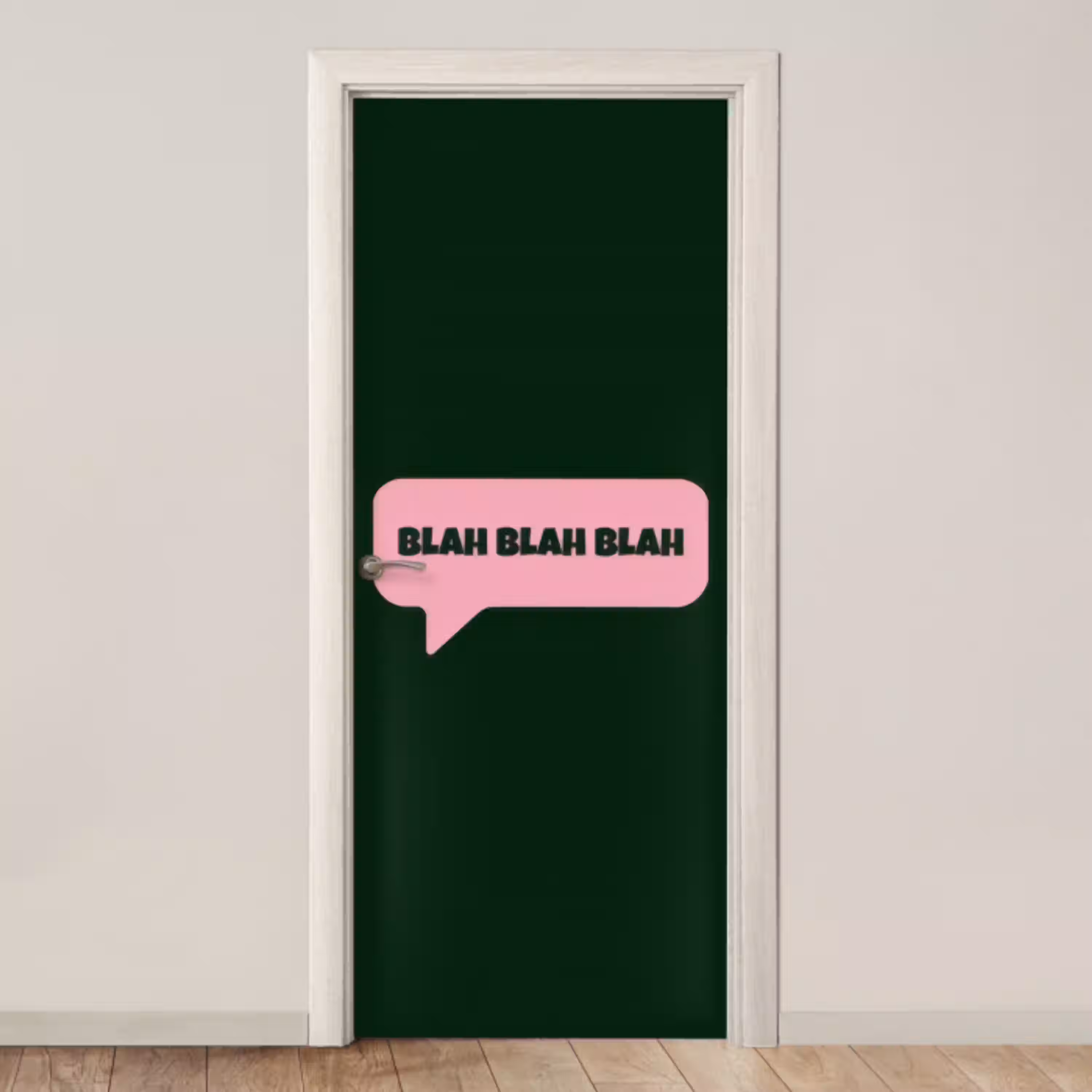 Tekstwolk - BLAH BLAH BLAH - Roze deurposter klein -3d_beige