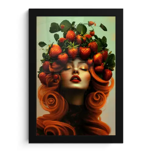 Vrouw - Aardbeien - Kroon fotolijst zwart zonder passe partout klein -3d