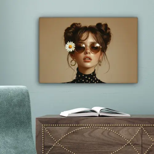 Vrouw - Beige - Bloem - Modern - Portret canvas 2cm klein -sfeer4