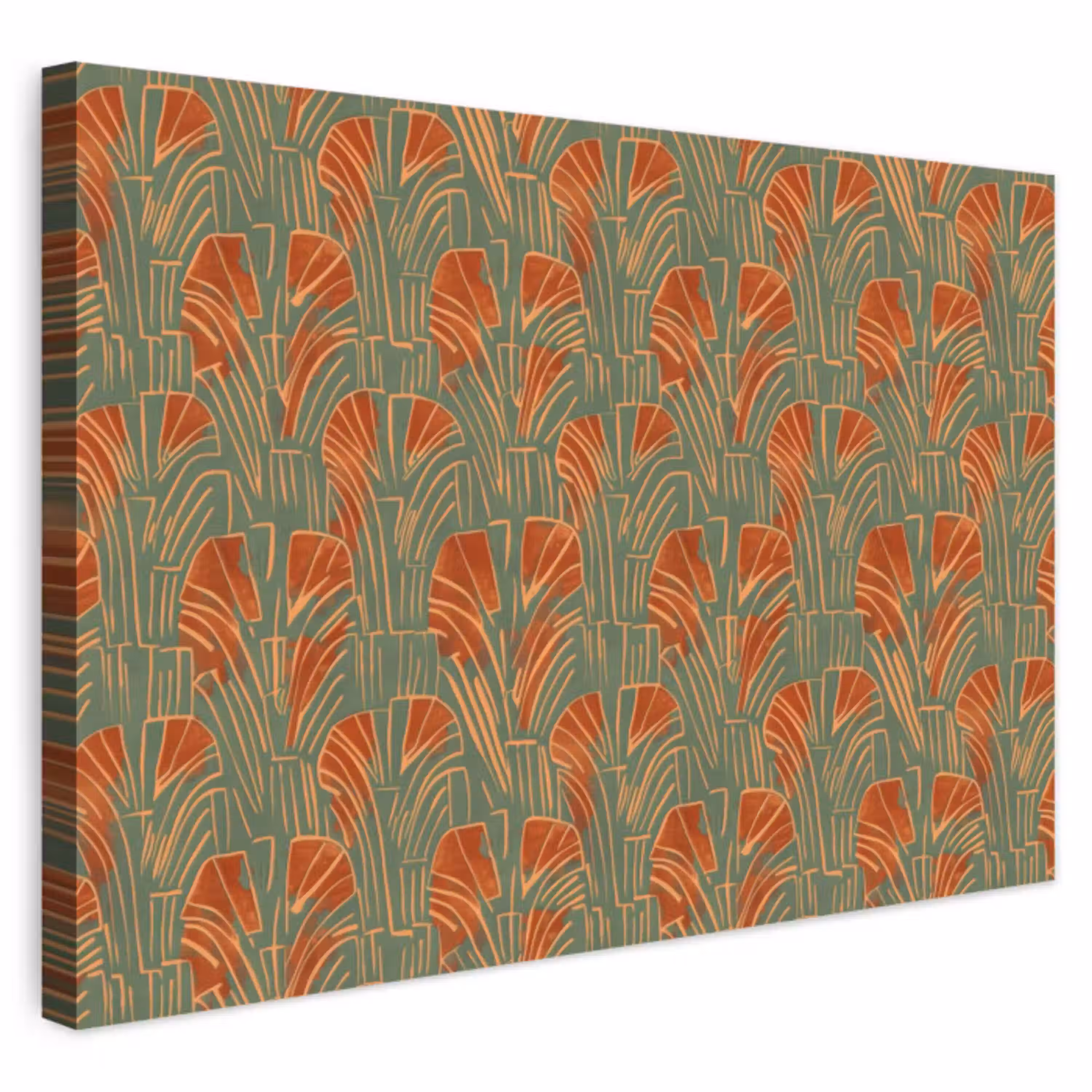 Groen - Terracotta - Deco - Waaiers Tuinposter op houten frame 2 cm dik klein 845 -3d