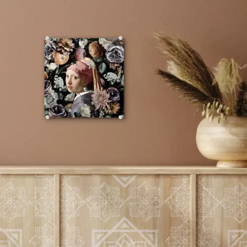 Meisje met de parel - Bloemen - Vermeer - Pastel - Kunstwerk - Schilderij - Oude meesters plexiglas 5mm klein -sfeer5