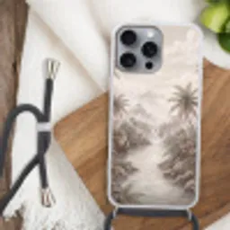 Jungle - Watervallen - Tropisch - Illustratie Hoesje iPhone 16 Pro Max met koord klein -sfeer4