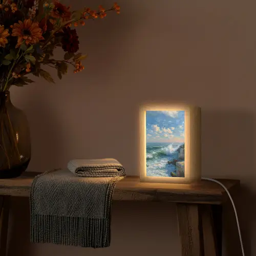 Zee - Golven - Rotsen - Meeuwen Light Box met kabel (Tafellamp) klein -sfeer4