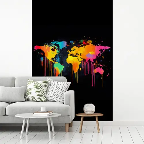 Wereldkaart - Verf - Kleurrijk - Graffiti - Wereld fotobehang vinyl groot -woonkamer