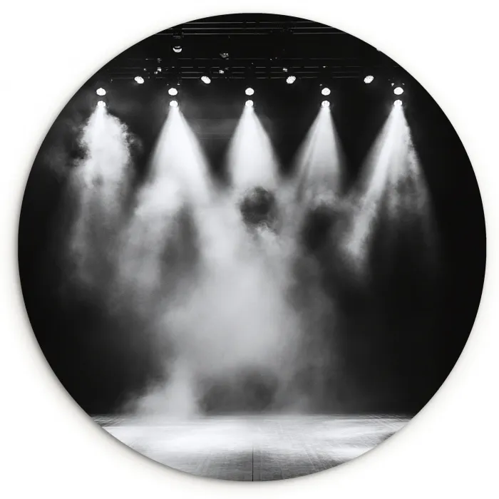 Theaterzaal - Mist - Spotlights - Zwart Wandcirkel kunststof plaat 5mm dik klein -3d