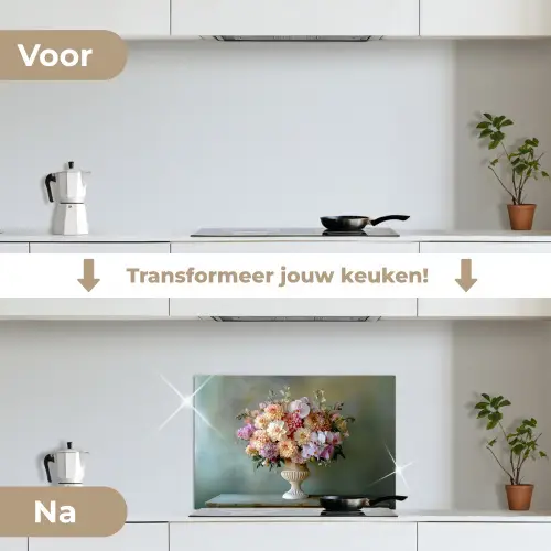 Orchidee - Boeket - Vaas - Bloemen keuken achterwand spatscherm klein -voor_na_NL