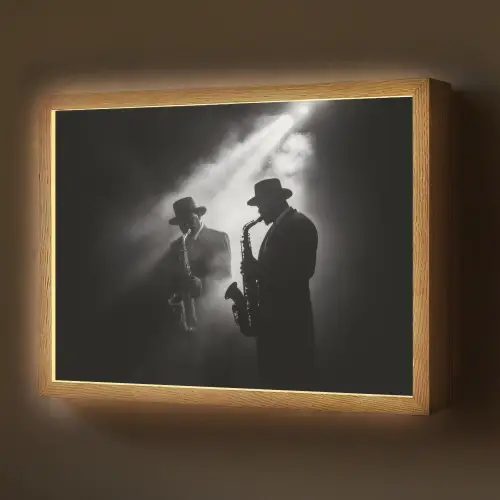 Saxofonisten - Hoeden - Rook - Licht Light Box met batterij (Wandlamp) middel -z3d_website