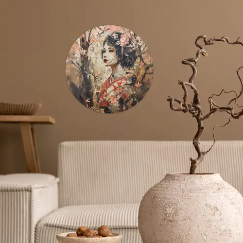 Kimono - Vrouw - kersenbomen Wandcirkel behangsticker klein -sfeer1