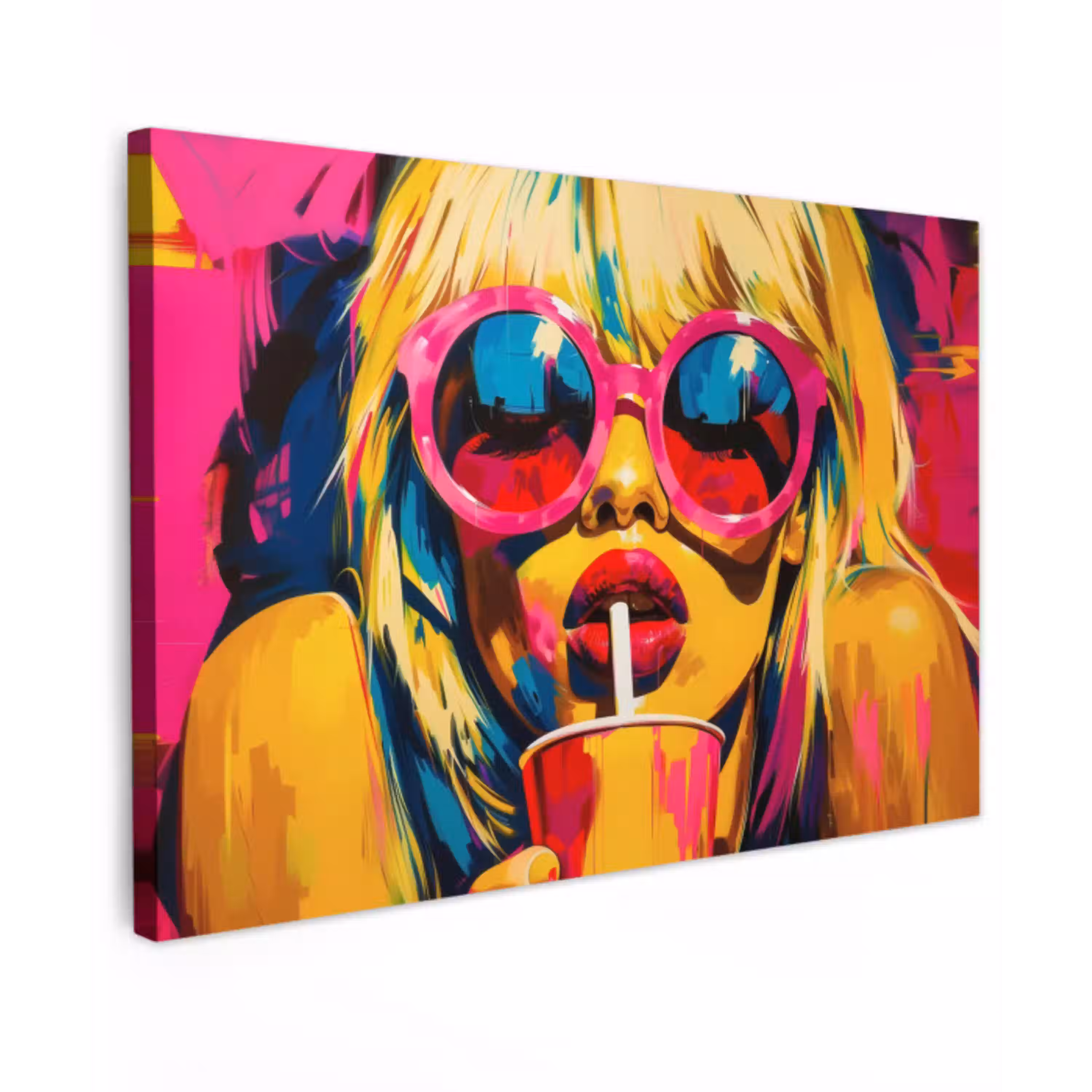 Zonnebril - Roze - Vrouw - Rietje Tuinposter op houten frame 2 cm dik klein -3d