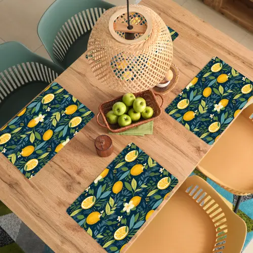 Bloemen - Bladeren - Citroenen - Blauw Placemat vinyl groot 368 -zzsfeer5_Kitchenyeah-website